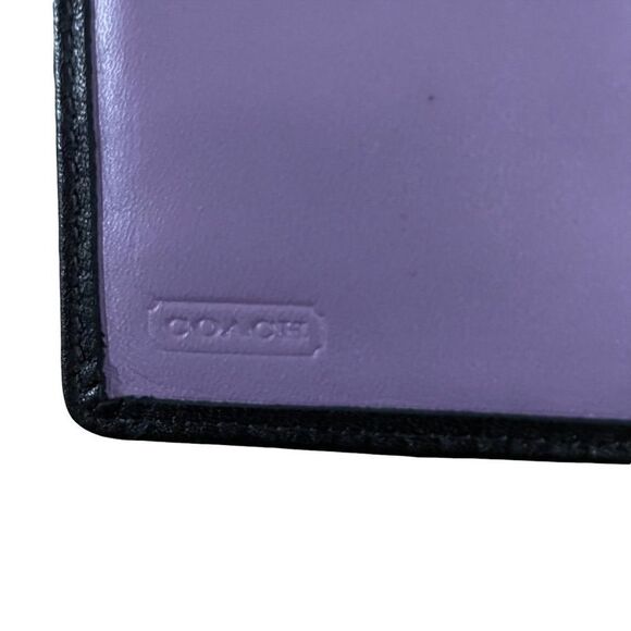 Coach ~ Black Wallet/Card holder ~ Lilac Interior ~ smooth leather ~ strap/snap - Picture 6 of 8